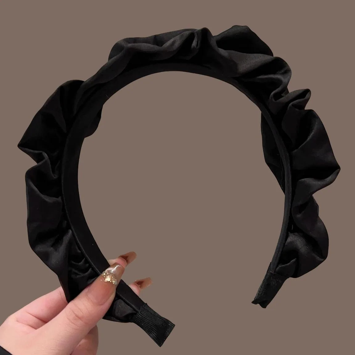 Mysterious Elegant Lightweight Luxuriou Handmade Ribbon Black High Calva Headband Convenient For Use Toothed Anti Slip Hair Clip
