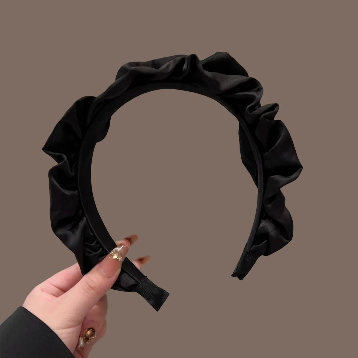 Mysterious Elegant Lightweight Luxuriou Handmade Ribbon Black High Calva Headband Convenient For Use Toothed Anti Slip Hair Clip